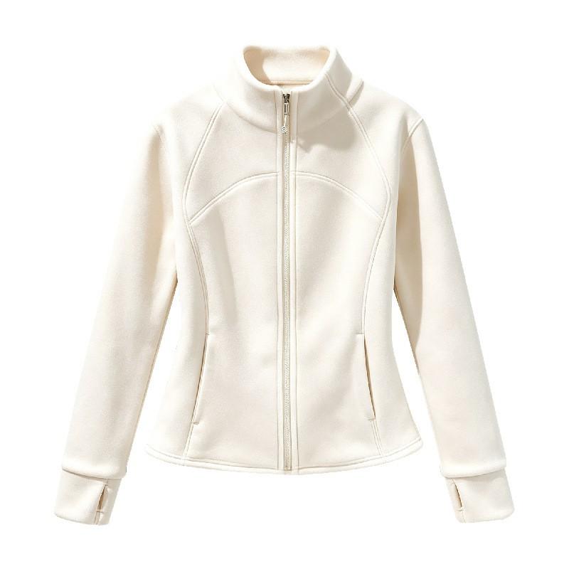 Womens Fleece Jacket 2026 Thick Warm Slim Fit Stand Collar Zip-Up Outerwear Office Commute