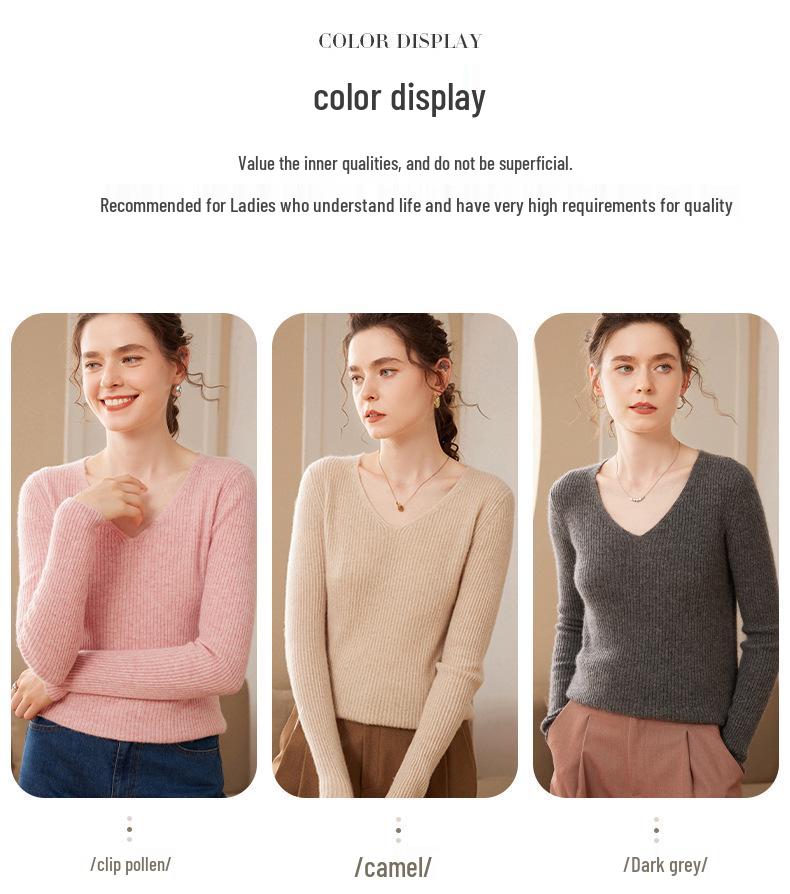 Women's V-Neck Cashmere Striped Slim Fit Long Sleeve Sweater - Warm Autumn/Winter Base Layer