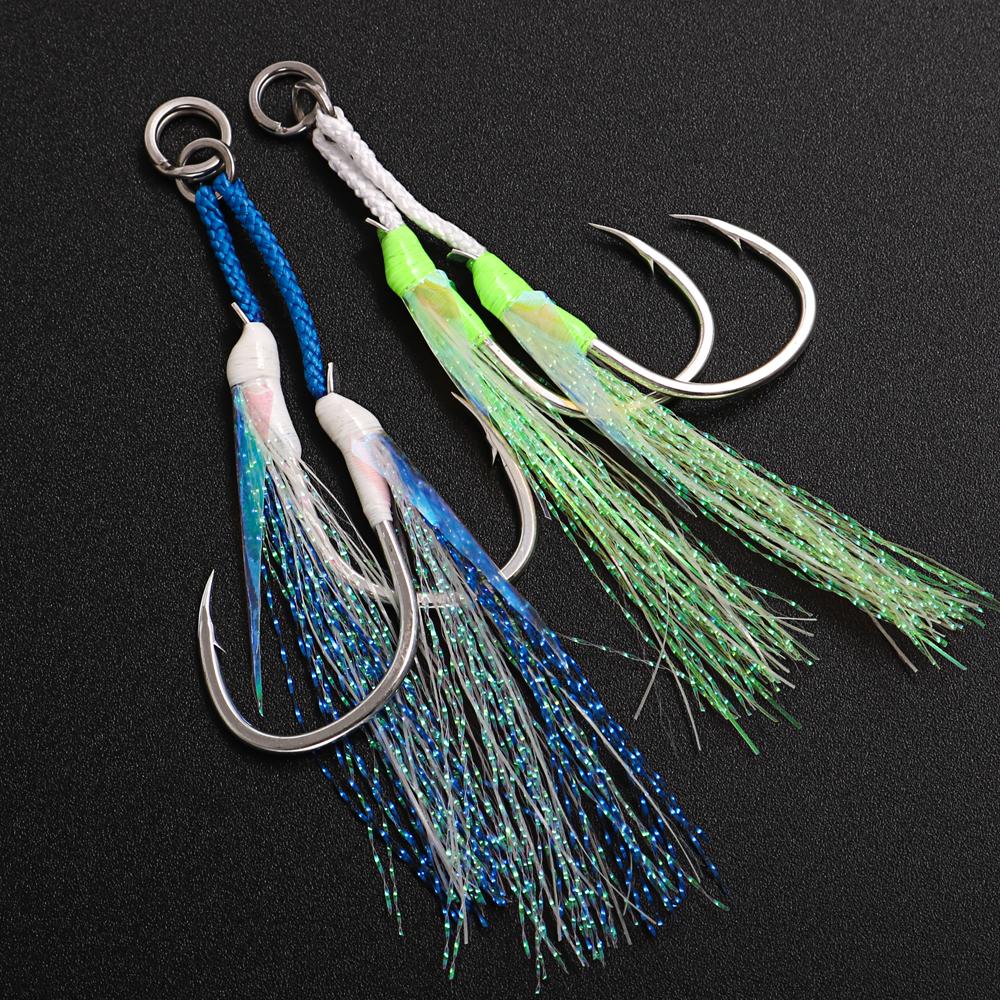 Jigging Pro High Carbon Steel Luminous Flasher Shore Jigging Hook 1/0 2/0 3/0 4/0 Anti Corrosion Fishing Assist Hooks with Barb