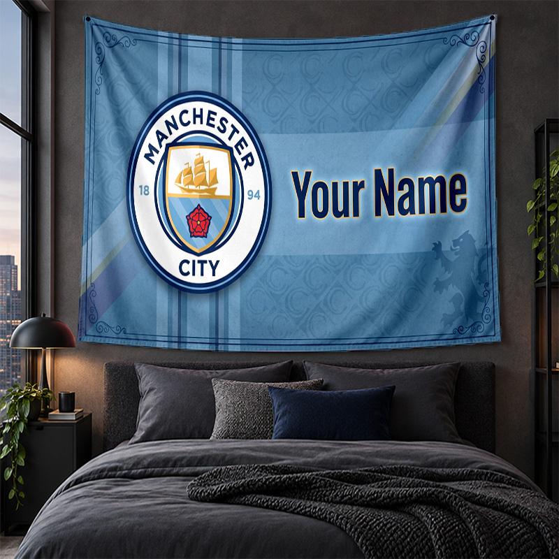 Personalized Tapestry Wall Hanging Manchester City Pattern Art Background Cloth