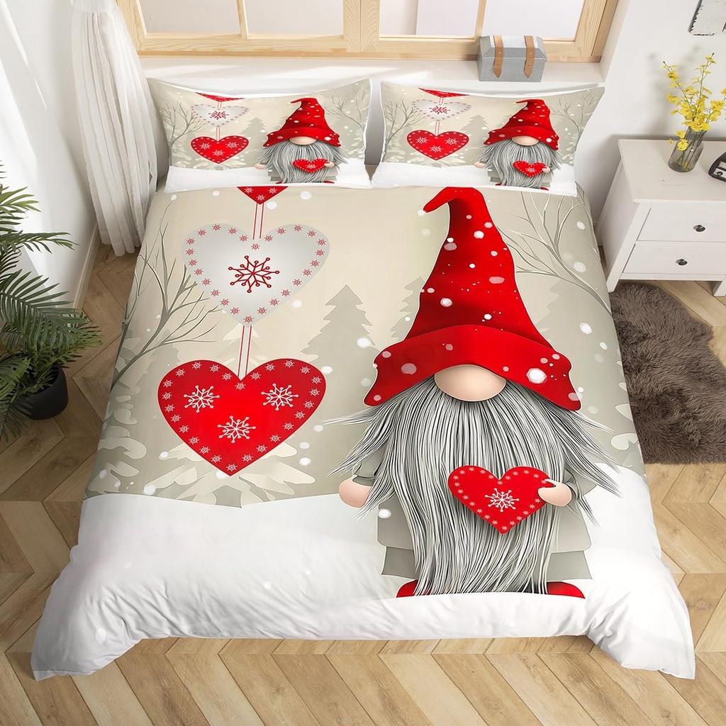Happy New Year Xmas Duvet Cover 3 Piece Snowman Bedding Set Winter Themed Comforter Cover Merry Christmas Themed Bedspread Cover