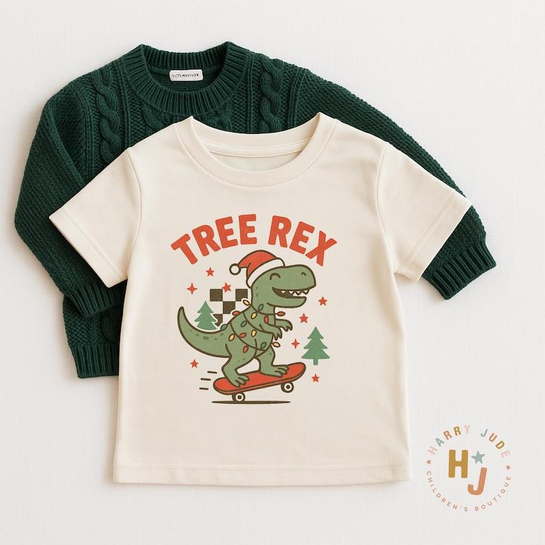Tree Rex Toddler Tee - Christmas Shirt for Kids - Tree Rex Retro Kids Shirt - Cute Christmas Toddler Tee - Holiday Natural Shirt 100