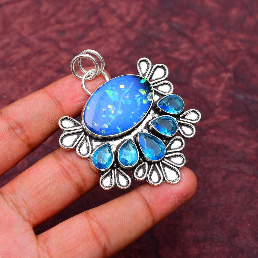Awesome Australian Triplet Opal Gemstone Pendant: 925 Sterling Silver Handmade Pendant Necklace Jewelry