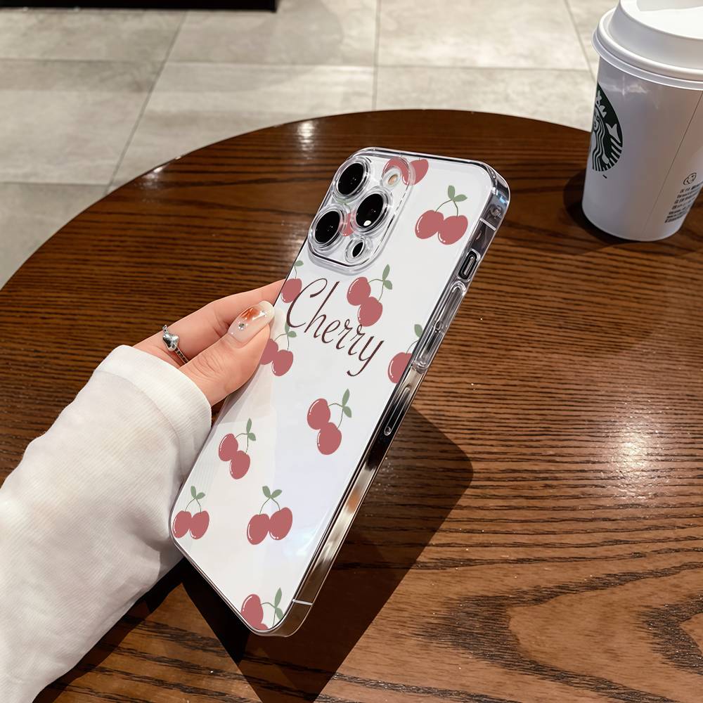 Cartoon Cherry Fruit Clear Phone Case For IPhone 16 16E 15 17 14 13 12 11 Pro Max Air Cute INS Cover Case
