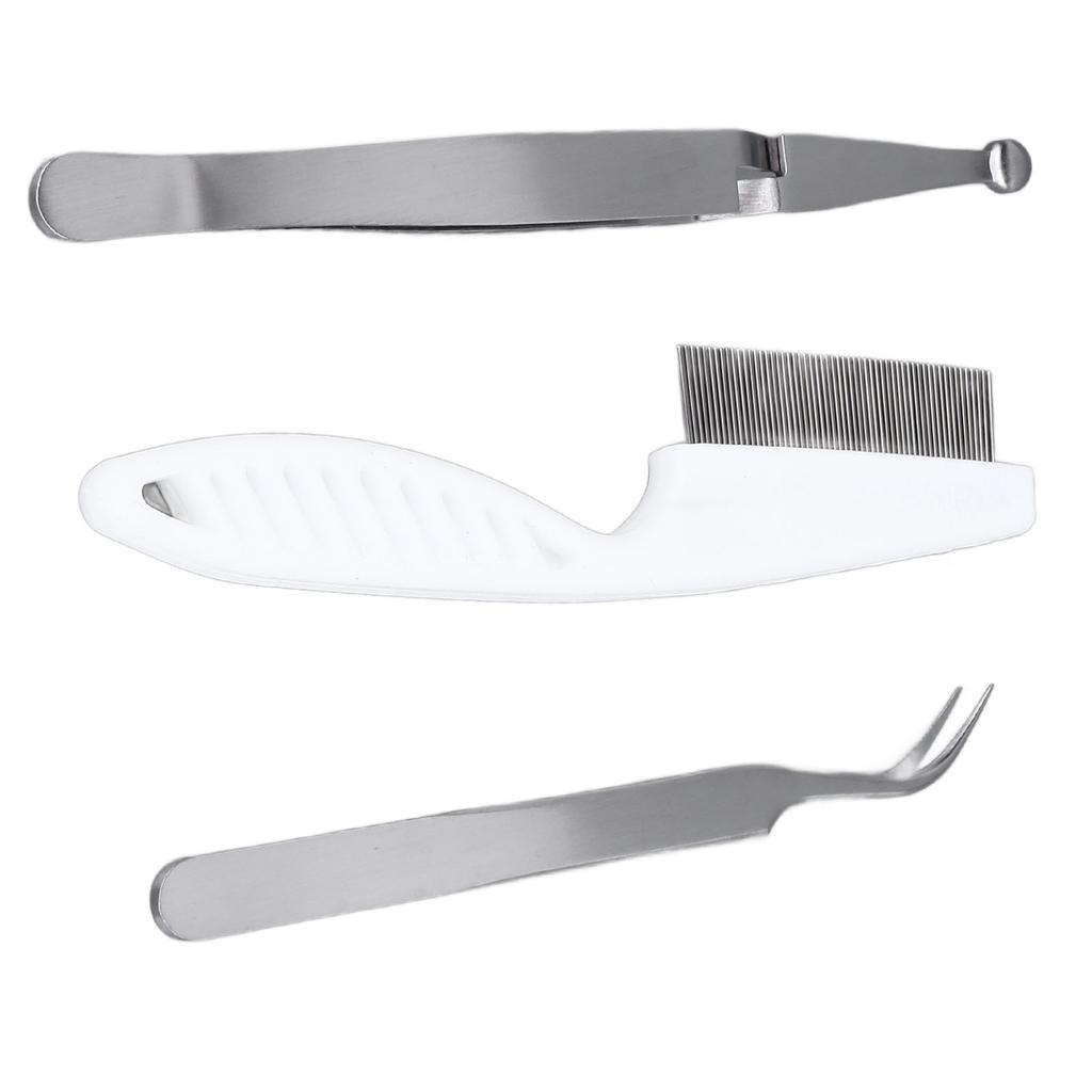 Pet Flea Remover Kit Durable Stainless Steel Flea Tweezers Comb Clips Set Easy Operation Removal