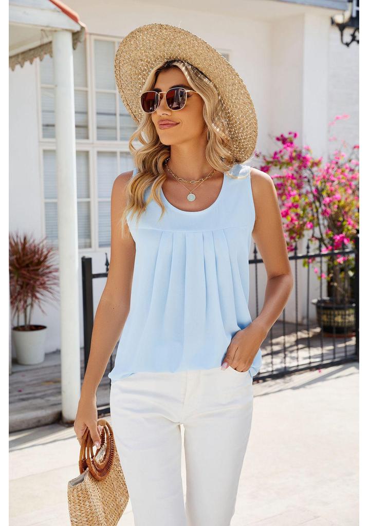 Temu 2024 Cross-Border Summer Sleeveless Chiffon Top