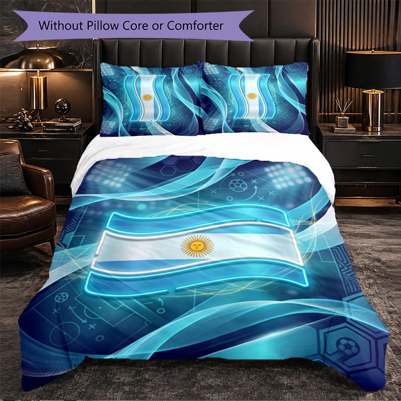 Argentina Football Pattern 3 Pieces Bedding Set Soft Microfiber Duvet Cover with Pillow Cases for Bedroom