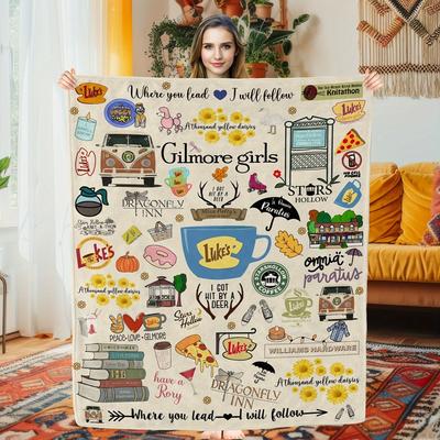 1pc TV Show Themed Flannel Blanket - Super Soft with Luke's Diner, Stars Hollow & "Where You Lead" Quotes,