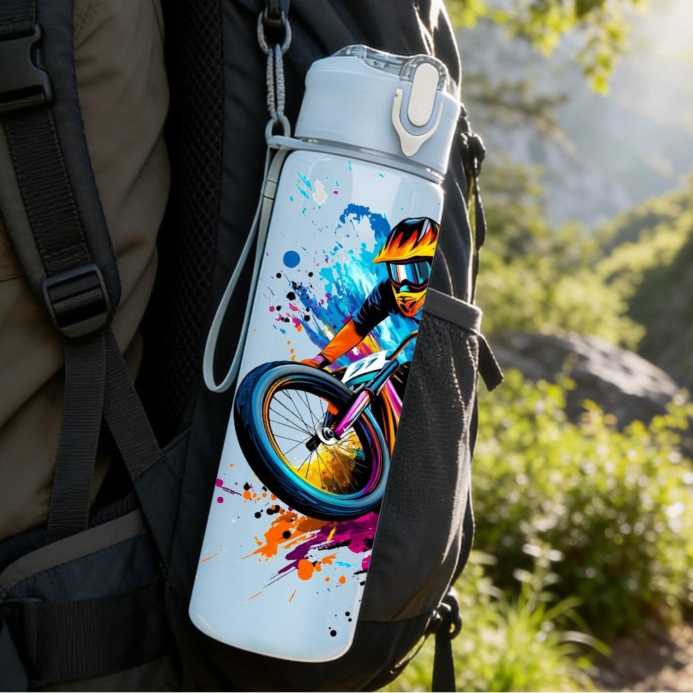 1PC Graffiti Bicycle Colorful Street Art Print 750ml Color Plastic Sports Water Bottle Leakproof Flip Straw Lid Suitable for Sports Office Home Use