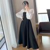 Abiti da Donna Moda Manica Lunga Nero Vintage Stile Francese Primavera Autunno Collo Quadrato Allacciatura