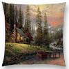 Newest American Countryside Oil Painting Cushion Cover Beautiful Scenery The Castle Lighthouse Sofa Throw Pillowcase