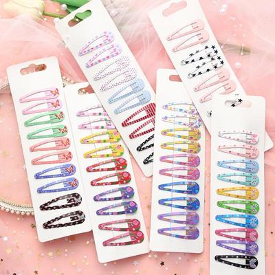 10PCS Nette Cartoon Hohe Qualität Druck Snap Haar Clips Für Kinder Solide Matel Haarnadeln Mädchen Haar Zubehör Clips