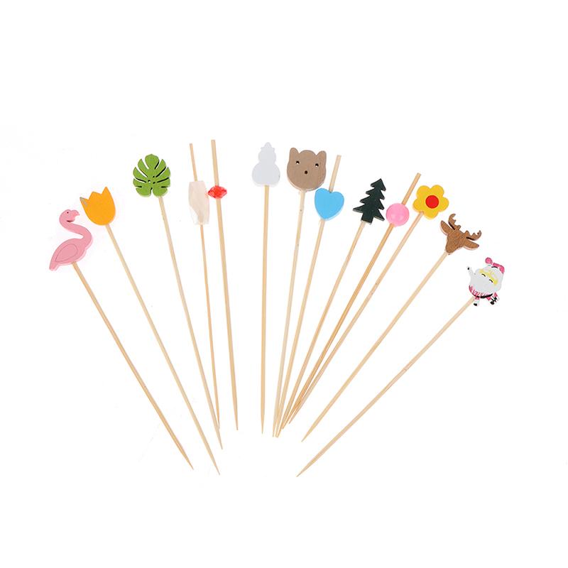 100Pcs Mix Fruit Bamboo Pick Buffet Cactus Leaves Cupcake Fruit Fork Salad Stick