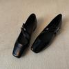 Mary Jane Schuhe Leder Quadratische Zehenpartie Doppelte Schnalle Leder Schuhe Einfach Vielseitig Pendeln Mary Jane Damenschuhe Mode