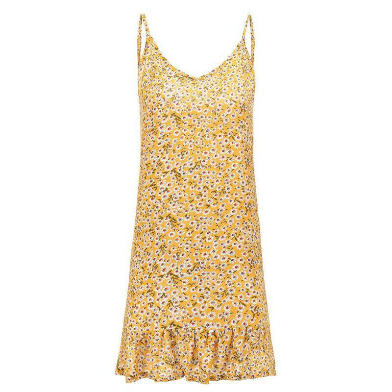 

Women s Boho Sleeveless V-neck Floral Sundress With Premium Cotton Blend Fabric жёлтый