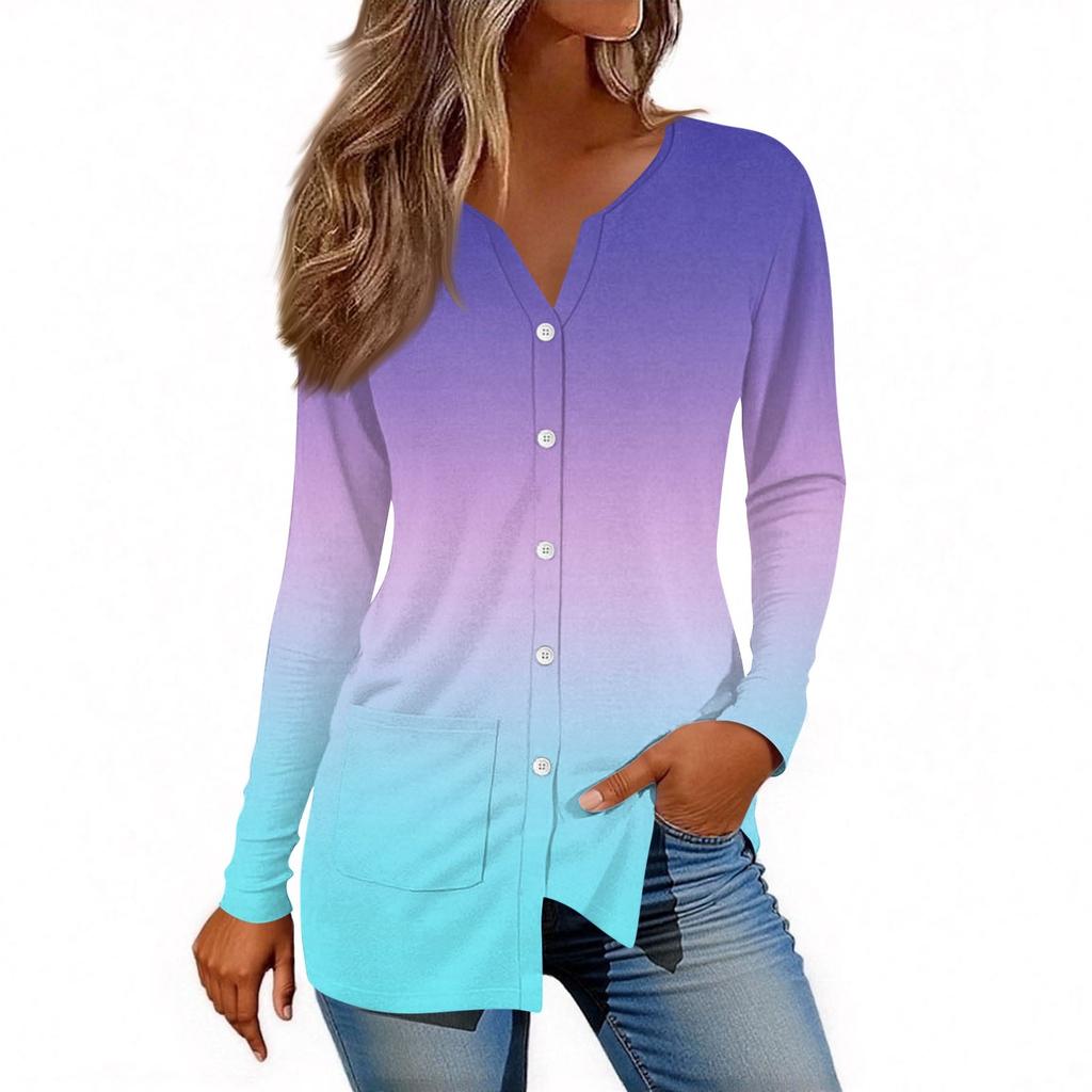 Women V-neck Long Sleeve Casual Cardigan With Pocket