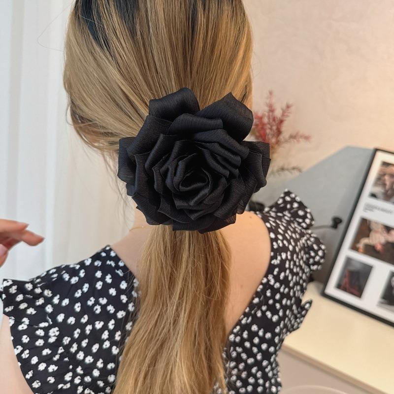 Korean 3D Pleated Satin Fabric Hairband with High-End Flower Hair Tie, Retro and Chic, High Quality