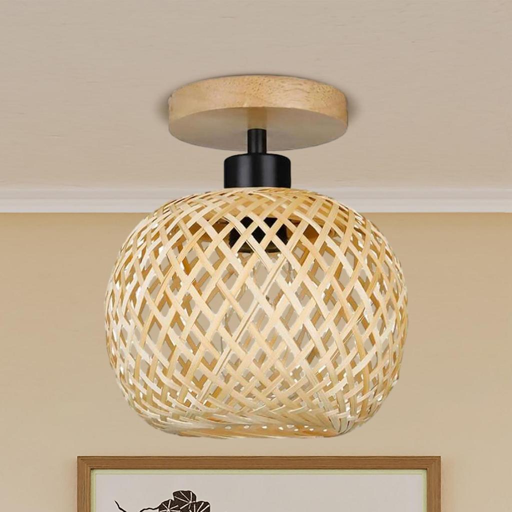 Bamboo Ceiling Lamp with No Bulb Rustic Style Dining Room Decor with Woven Bamboo Shade Pendant Lamp Cover Bambbo Pendant Light