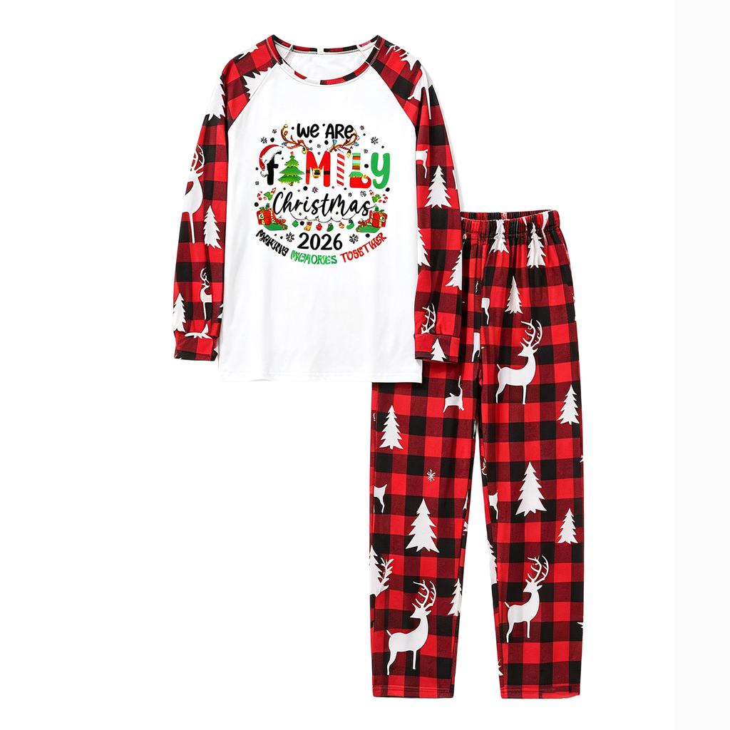 Parent Child Matching Christmas Pajama Set, Round Neck Long Sleeve Top and Pants Loungewear for Family Holiday
