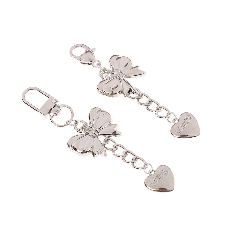 Y2K Legierung Silber Liebesherz Stern Schleife Schlüsselanhänger für Frauen Mädchen Anhänger Auto Kopfhörertasche Taschenanhänger Zubehör