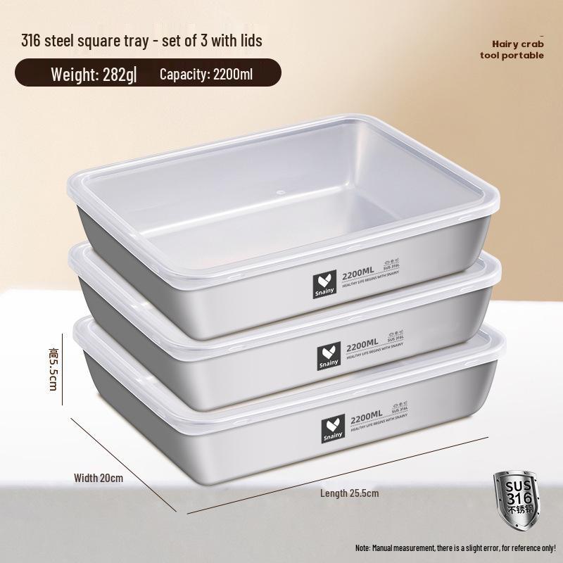 Food-Grade Stainless Steel Storage Box with Lid - Square/Rectangular Freezer Tray