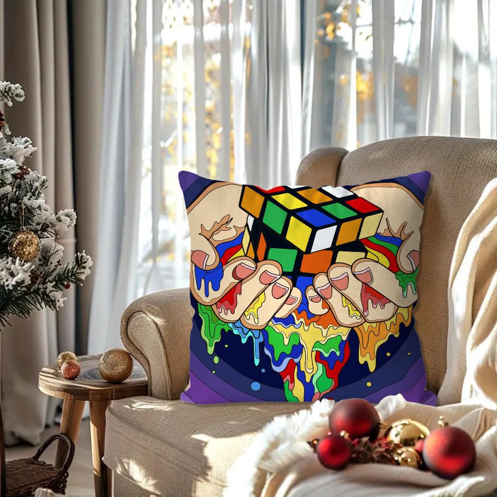 Rubiks Cube Pillow Case Square Pillow Bedroom Sofa Leisure Comfort Cushion Car Living Room Home Decoration 40X40