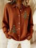 2025 Women's 3D Print Knit Lapel Cardigan - European & American Christmas Top for Autumn/Winter