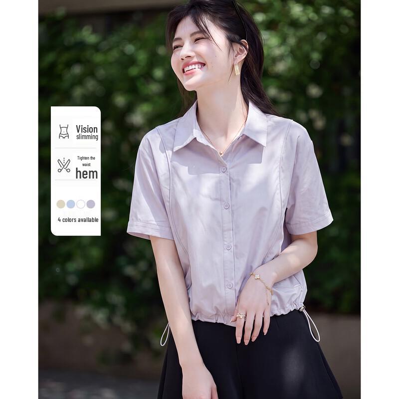 TERRE BLEUE Women s Casual Half-Sleeve Lapel Blouse M фиолетовый
