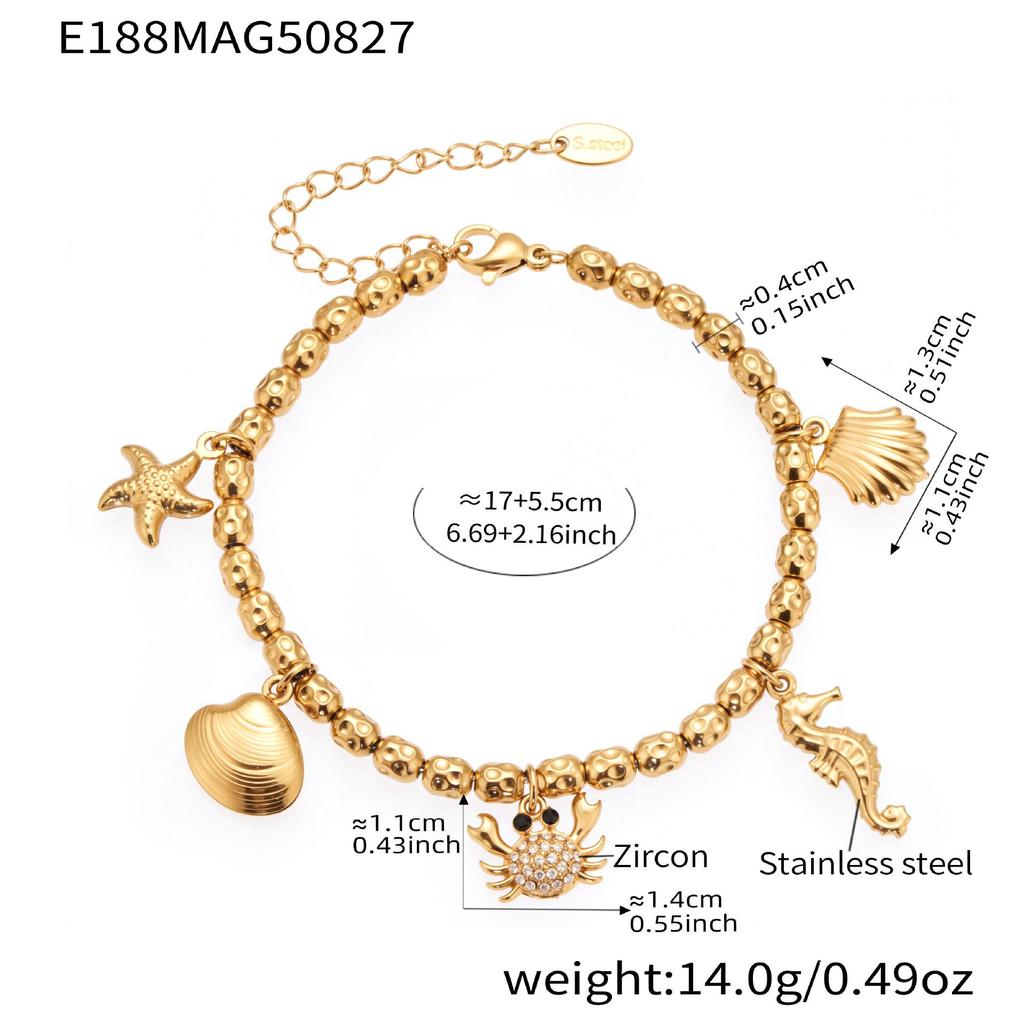 Qiong Yao Ocean DIY Beaded Bracelet Set: Starfish Shell 5A Zirconium Stainless Steel Ornament
