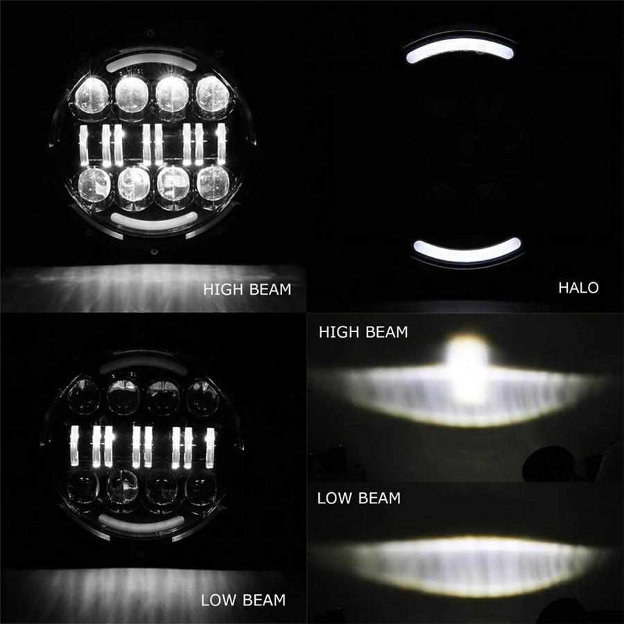 Pair 7'' 80W 6000LM Round Black Cree LED Headlight High Low Beam with Yellow & White Angel Eye for Harley Jeep Wrangler JK TJ LJ CJ Hummber H1 H2