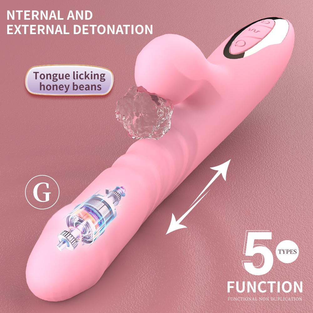 Telescopic G Spot Dildo Vibrator Female Licking Sucking Clitoris Stimulator Vagina Massager Sex Toys For Adult Women Masturbator