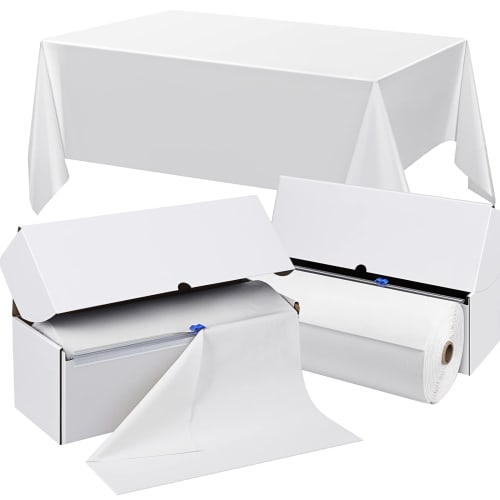 

Moukeren 2-Piece 54-Inch x 300-Foot Plastic Tablecloth Roll with Slide Cutter, Disposable Rectangular Table Cover for Parties, Banquets, Picnics, and