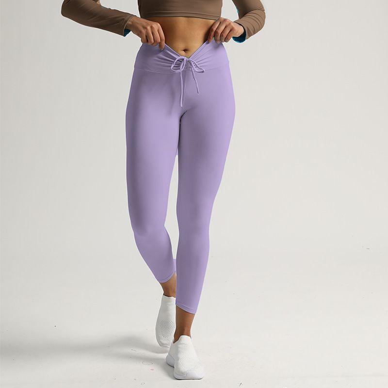 

Cross Nude Feel Long Sleeve Cut Out Bare Back Women s Yoga Clothes Light purple Pants(Quality Edition) M