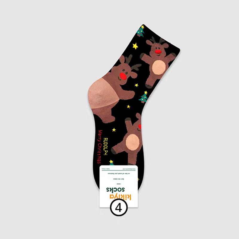 

Мультяшные рождественские носки Мультяшные носки до середины икры с Сантой и снеговиком Осенне-зимние носки до середины икры красного цвета 1 Pairs чёрный