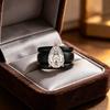 Matte Black 3 Layer Silicone Ring Pear Shape Cubic Zirconia Rose Gold Prong Wedding Rubber Rings For Women