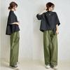 Chinese Style Fashion Ice Silk Suit Women's Summer Western Style Slimming Disc Buckle Short-sleeved Wide-leg Pants Two-piece Suit