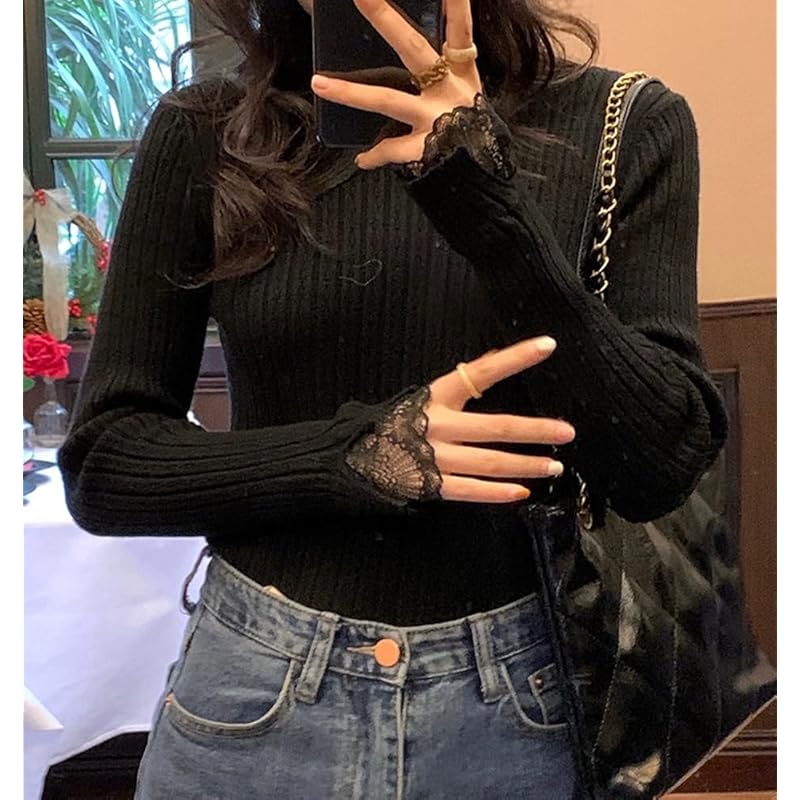[TASOGARA] Knit Tops Ladies Inner Sweater Spring Autumn Winter High Neck Cashmere Touch Convenient To Layer Easy To Mix and Match Dress Slimmer Plain