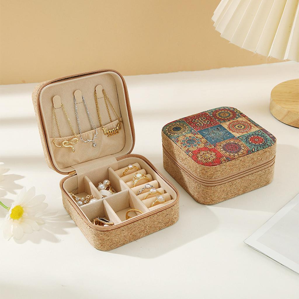 Portable Jewelry Organizers Jewelry Display Box Earrings Box Rings Case Necklaces Box Travel Storage Case Cork Texture