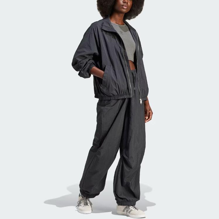 Adidas Originální prémiový nylonový větrovka s límcem stojáčkem a dlouhým rukávem na zip dámský svrchní oděv černý IT6726