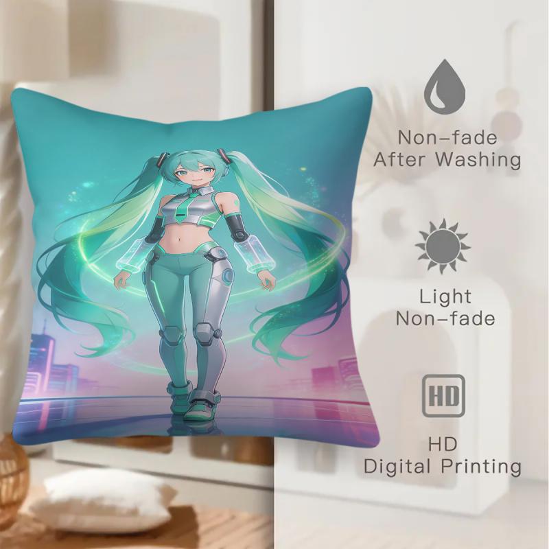 Hatsune Miku Cyberpunk Throw Pillow Futuristic Mecha Anime Cushion For Gaming Room Teens Room Sofa Bedroom Decor Gift For Fans