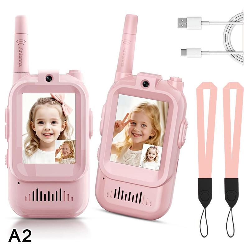 2Pcs Video Walkie Talkies For Kids Rechargeable With Screen Display And Voice Effects Long Range Outdoor Toys Birthday Gifts