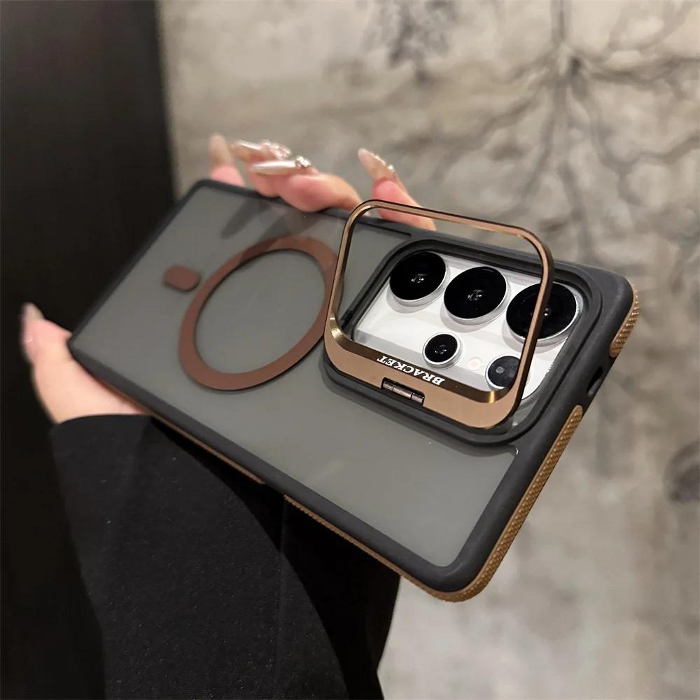 For Magsafe Magnetic Metal Lens Protection Stand Case For Galaxy Samsung S25 S24 S23 S22 Ultra Plus FE Shockproof Cover Bumper