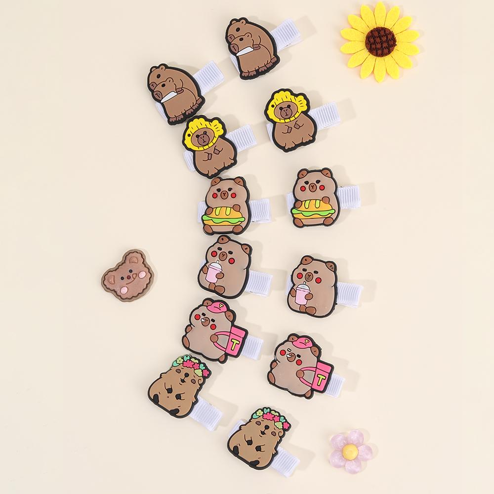 12Pcs Capybara Hair Clips Cartoon Cute Animal Hairpins Kawaii Bangs Mini Side Barrette For Baby Girls Kids Headwear Accessories