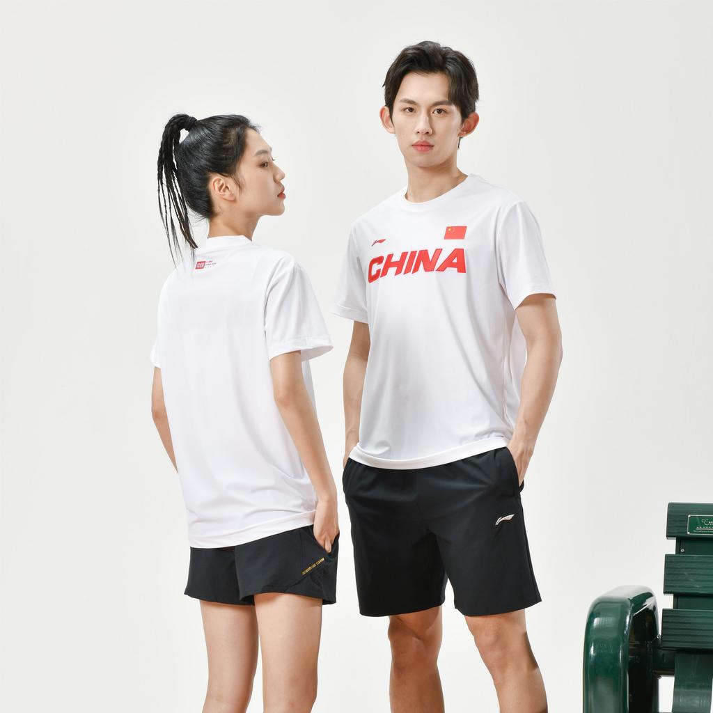 Lining Letter Logo Print Round Neck Short Sleeve T-Shirt Men Tops White AHSS983-3