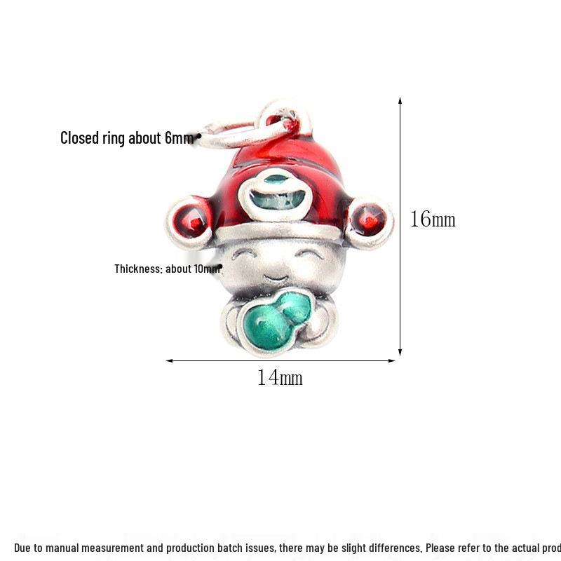 S999 Sterling Silver Five Blessings Pendant with 3D Epoxy and Braided Rope for DIY Jewelry