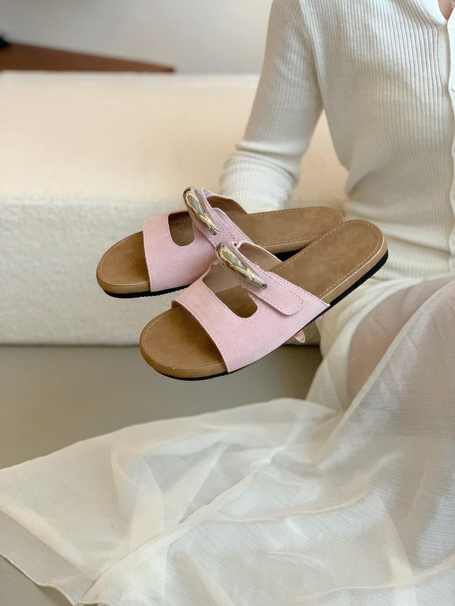 

Korean yellow slippers women s summer wear new flat-bottomed French retro one-word sandals holiday seaside beach sandals 35