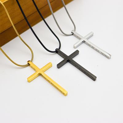Stal Tytanowa Naszyjnik Krzyż z Napisem Męska Biżuteria ze Stali Tytanowej Pozłacana Wisiorek dla Pary Studentów Modny Męski Wisiorek Naszyjnik