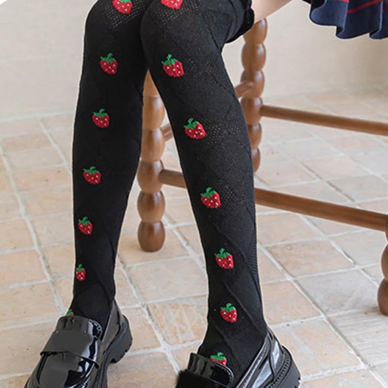 Baby Girls Long Tube Socks Spring Autumn Summer Thin Kids Strawberry Printed Socks Over Knee Length Stockings
