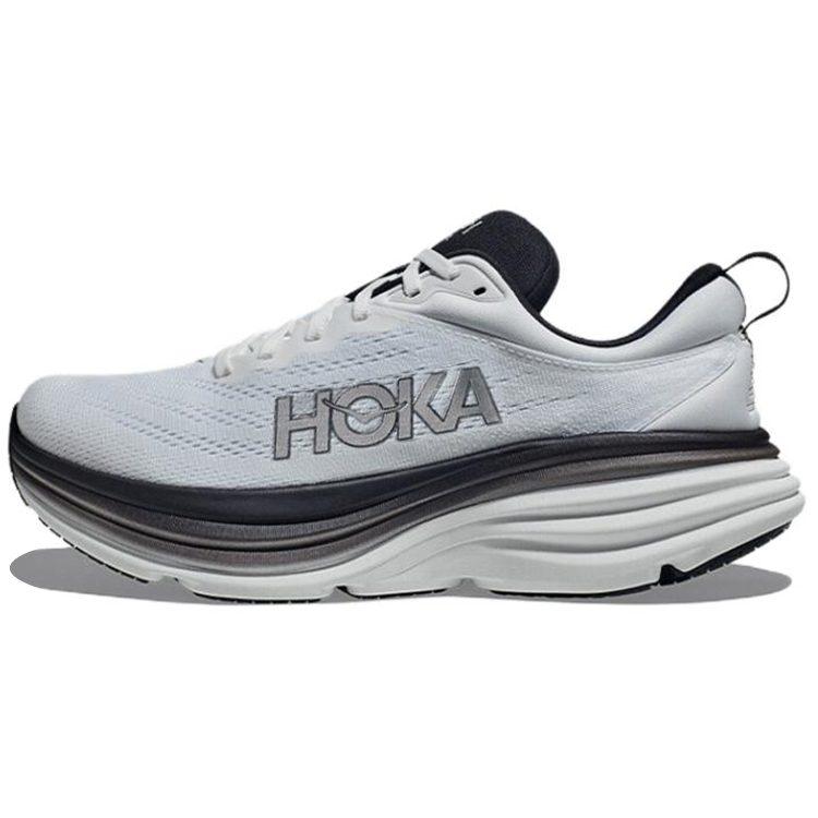 HOKA One One Bondi 8 Comfortable PU, Textile Slip Resistant Slip Resistant Low Top Running Shoes Men's White Black 1127953-WBLC