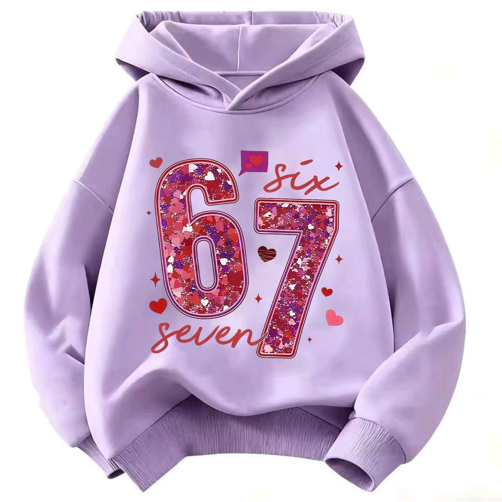 Kinder Kapuzenpullover Glitzer 67 Sechs Sieben Zahl Herz Aufdruck Langarm Pullover Sweatshirt Mädchen Freizeit Herbst Oberbekleidung